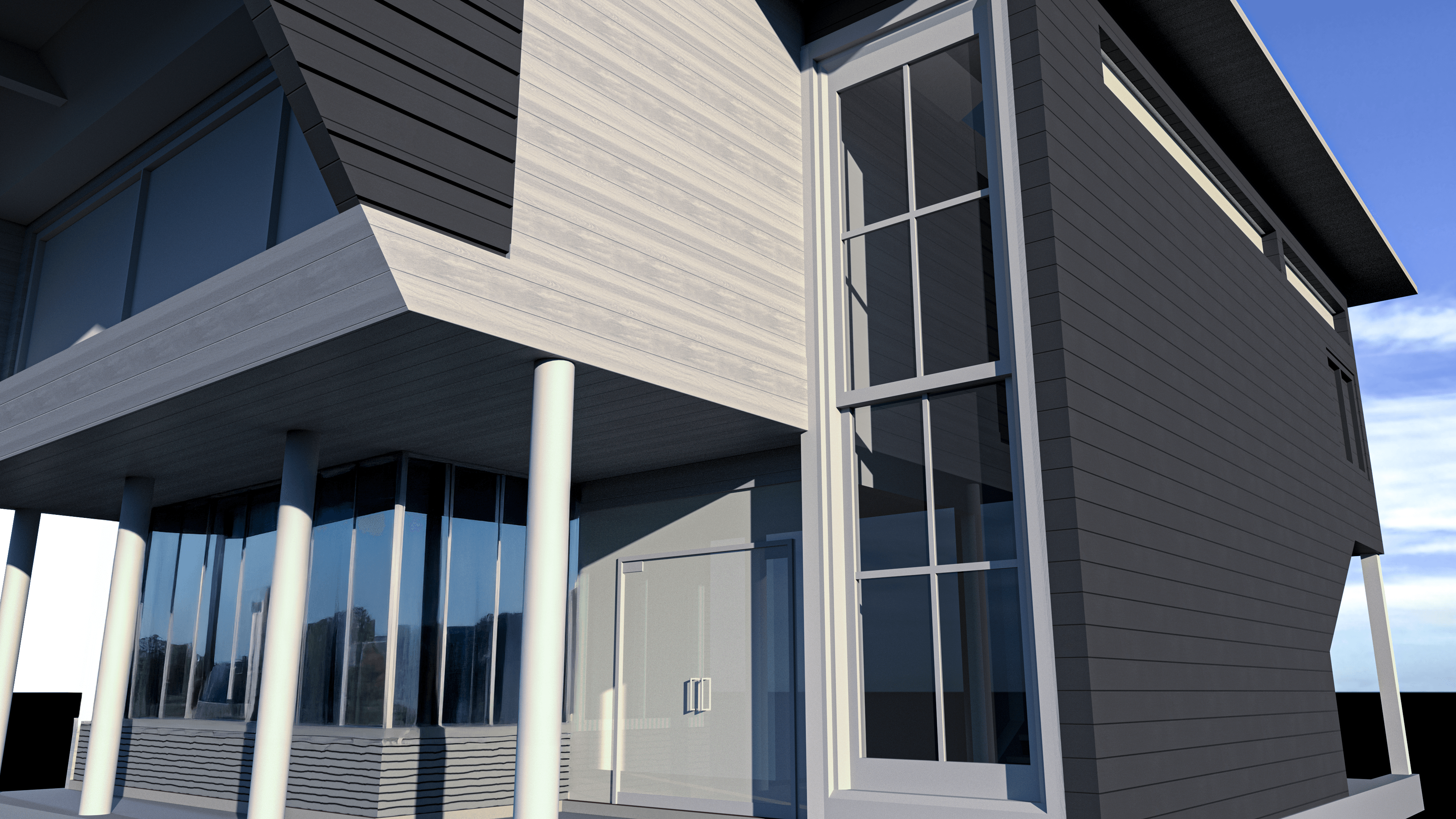 Gray Wood T8 Plankwall Building 3D Rendering