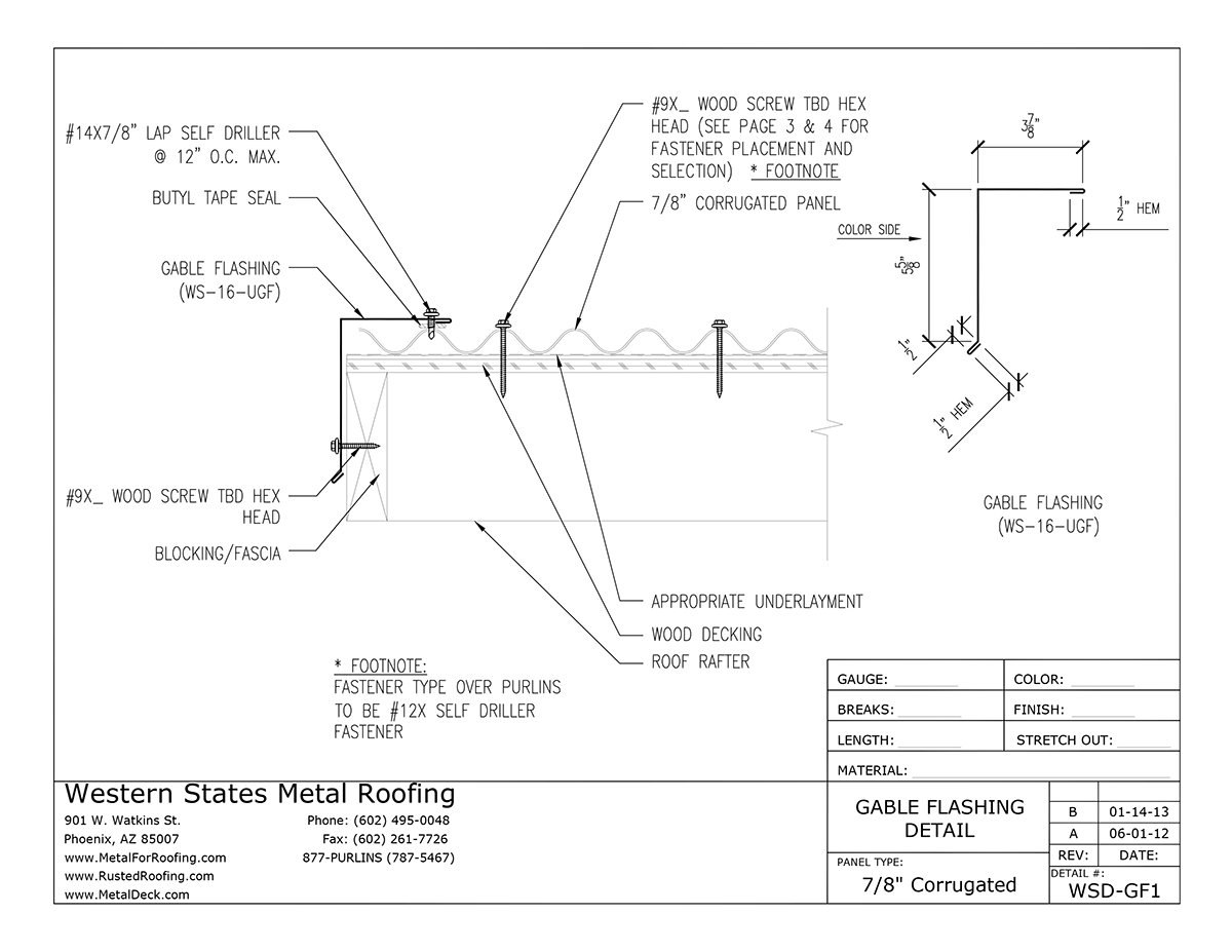 Part WS16UGF Universal Gable Flashing for Corrugated Metal Roofing