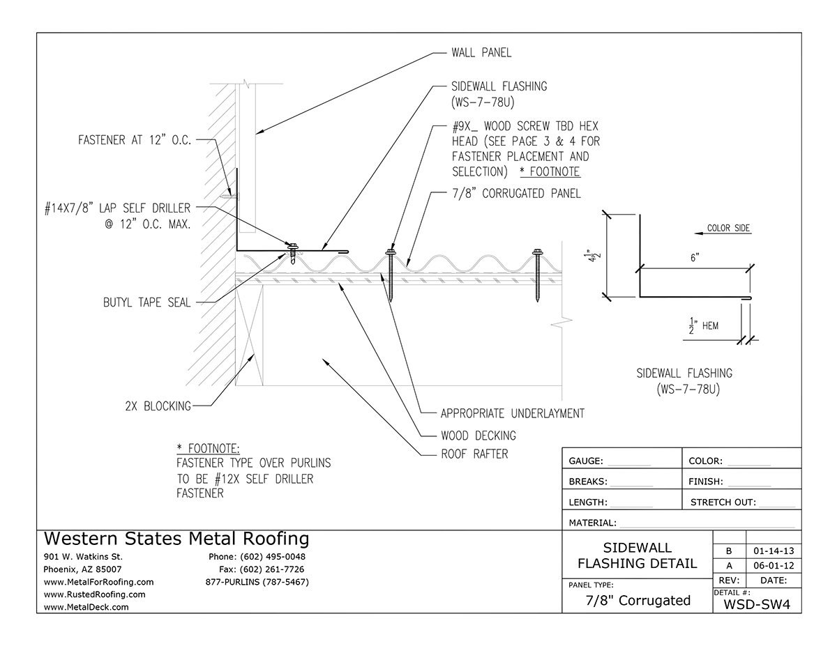 Part #WS-7-78U Sidewall Flashing for Corrugated Metal Roofing