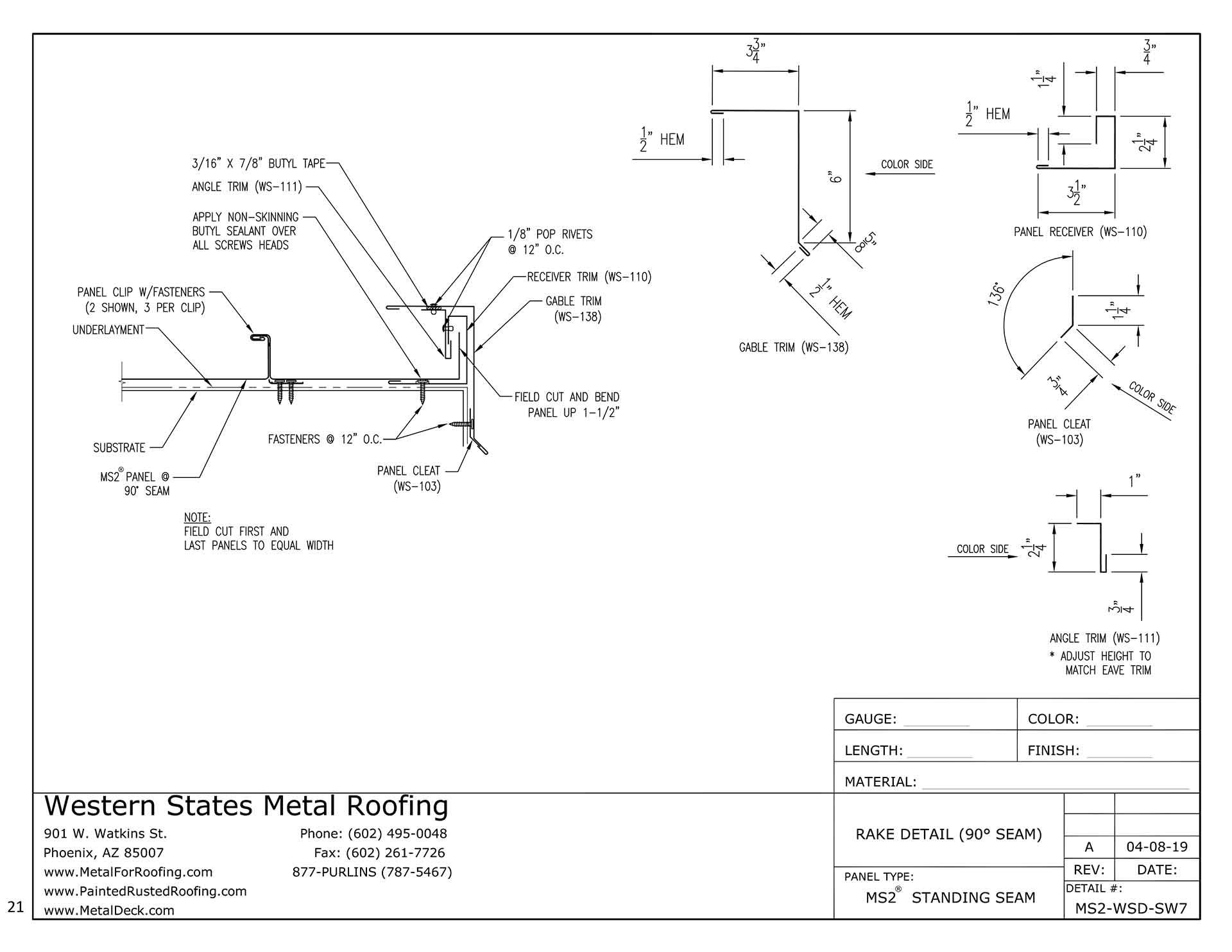 Angle Trim | MS2 Mechanically Seamed Roofing
