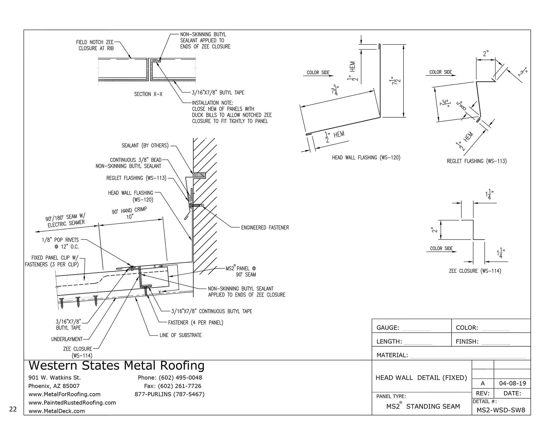 Reglet Trim | MS2 Mechanically Seamed Roofing | Part #WS-113