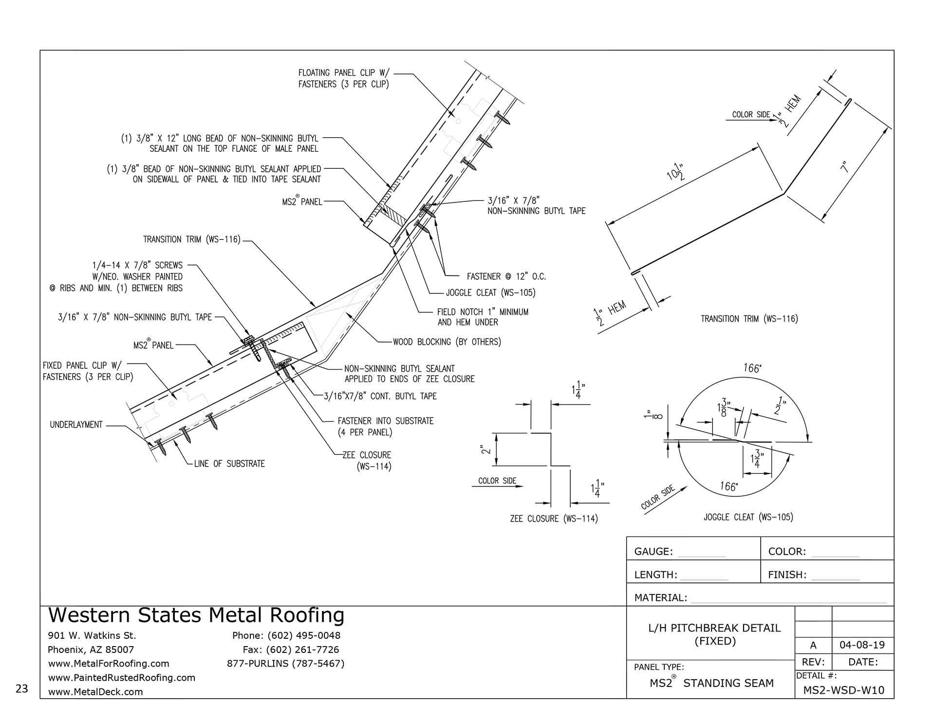 Low To High Fixed Transition Flashing For MS2 Standing Seam