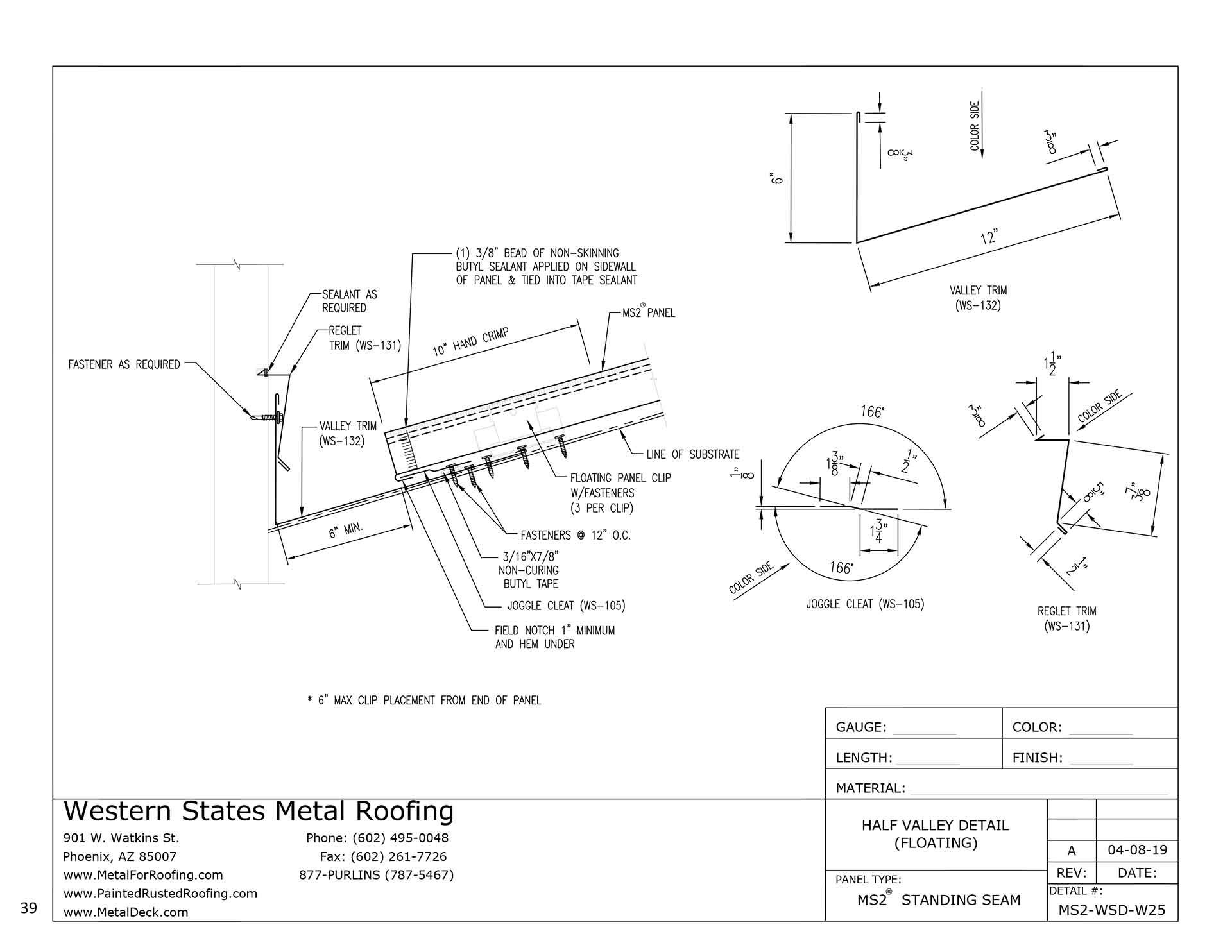 Reglet Trim | MS2 Mechanically Seamed Roofing | Part #WS-131