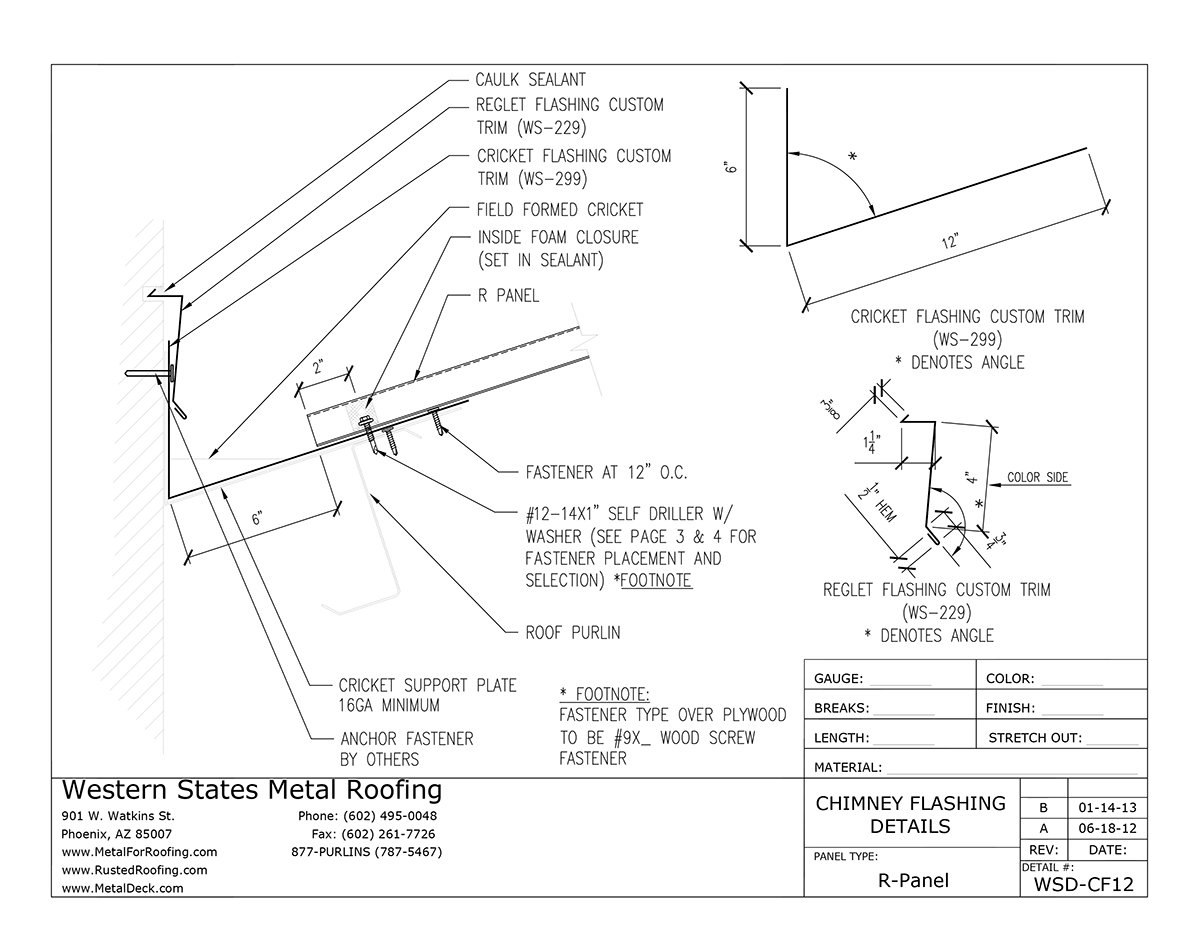 Part WS299 Cricket Flashing Custom Trim for PBR Panel & R Panel