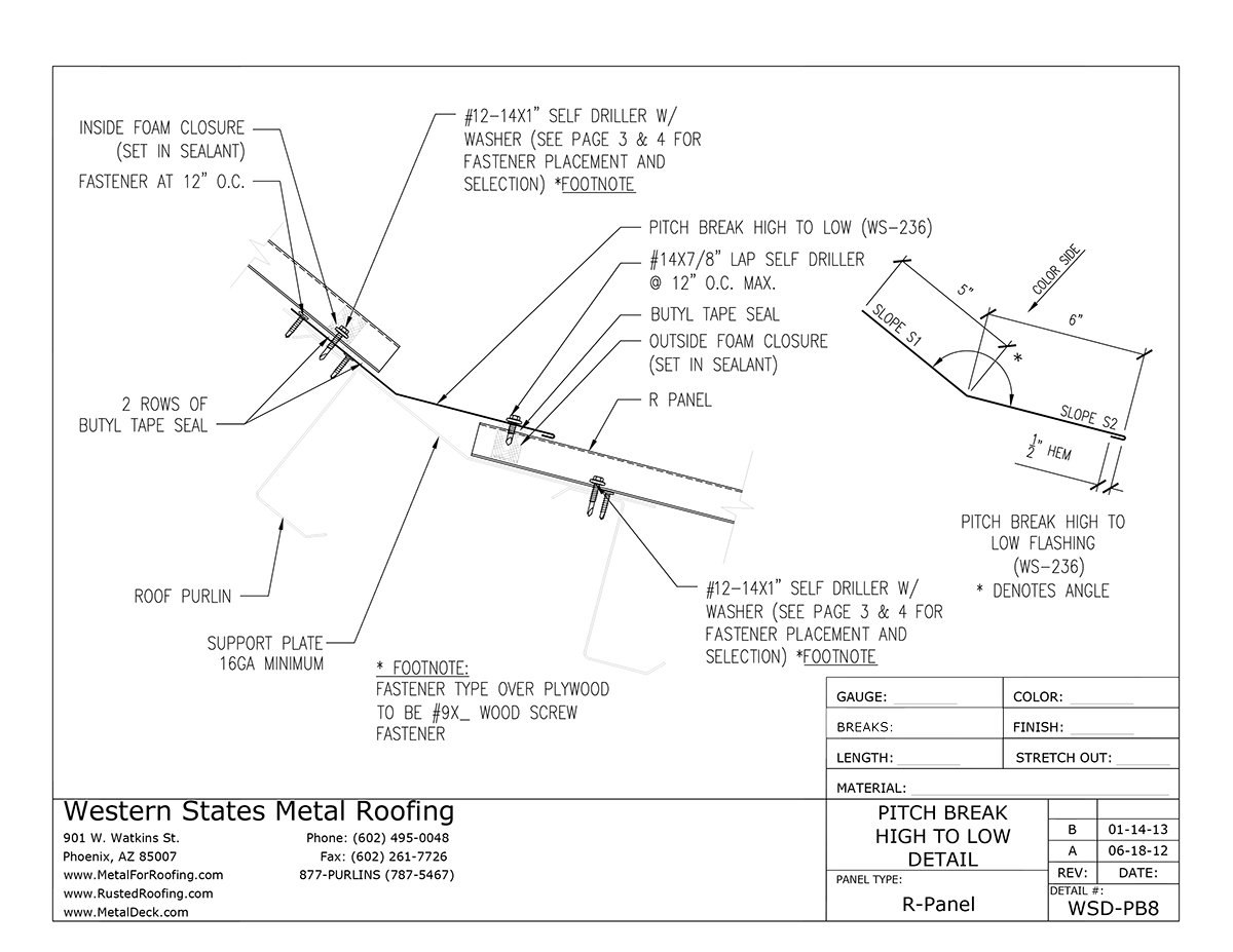 Part WS236 Pitch Break High to Low Trim for PBR Panel and R Panel