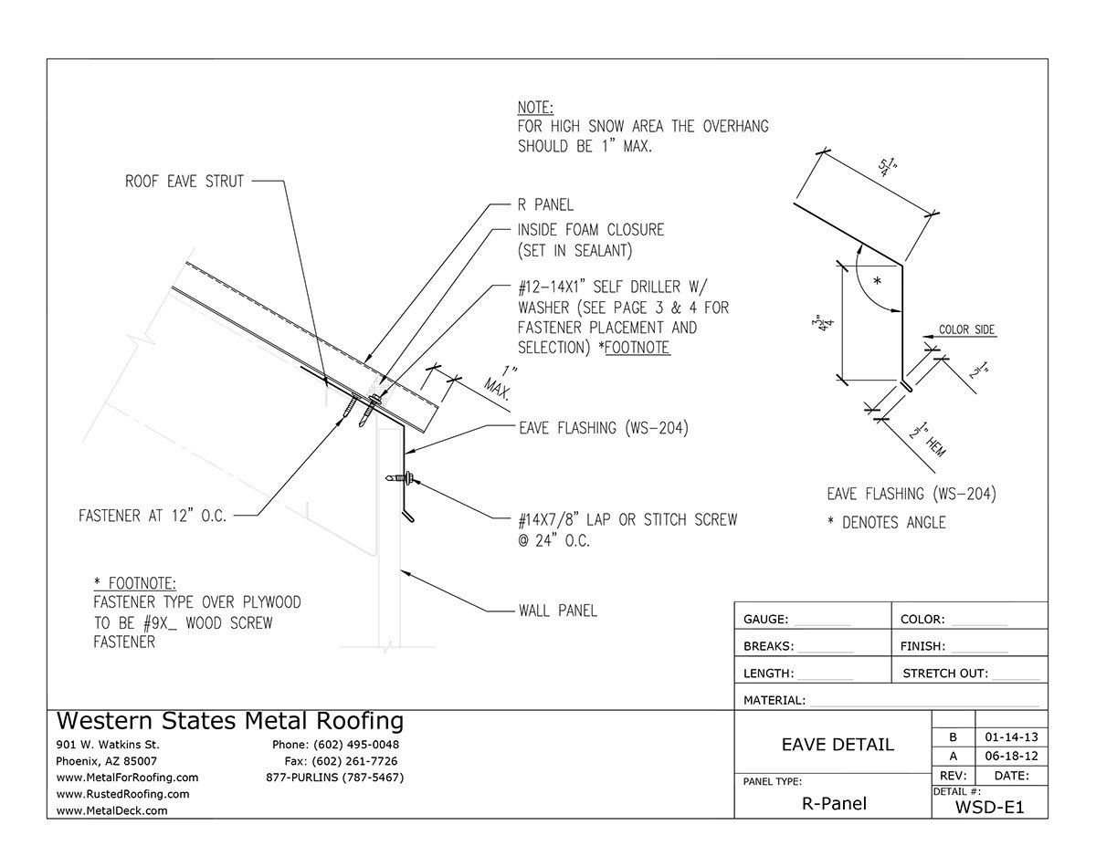 Part WS204 Eave Flashings for PBR Panels in Metal Roofing
