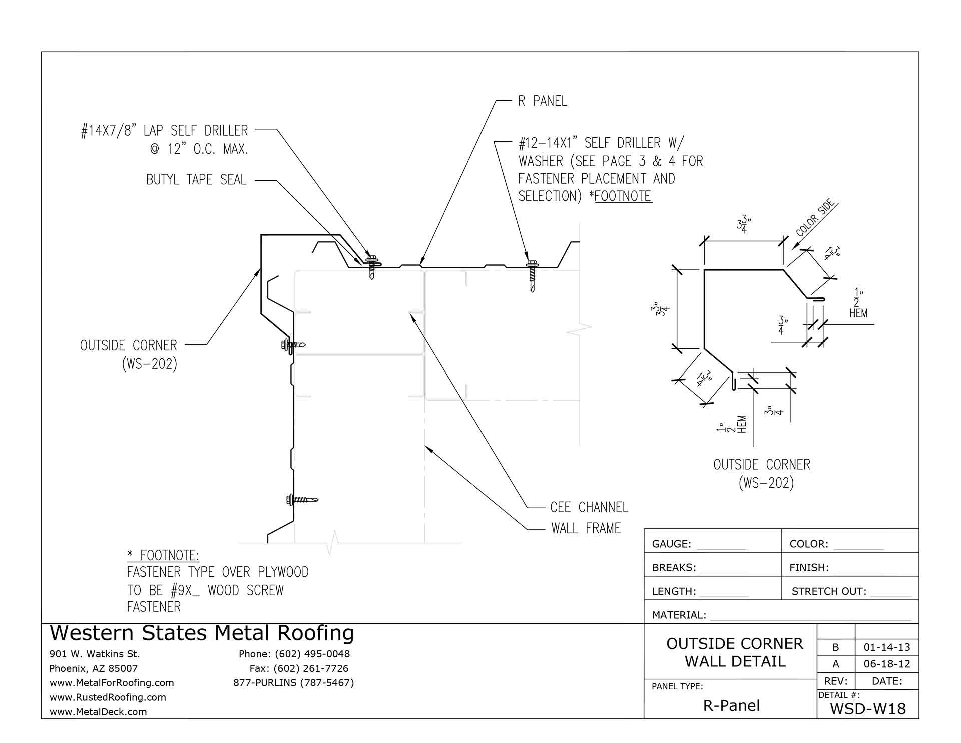 Part WS202 Outside Corner Trim for PBR Panel and R Panel Metal Roofs