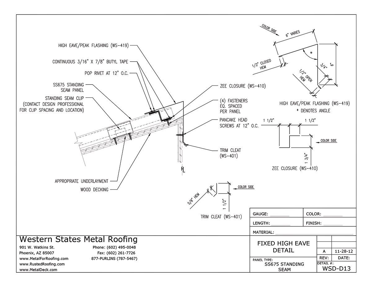 Fixed Peak Flashing With Detail For Standing Seam Roof Panels