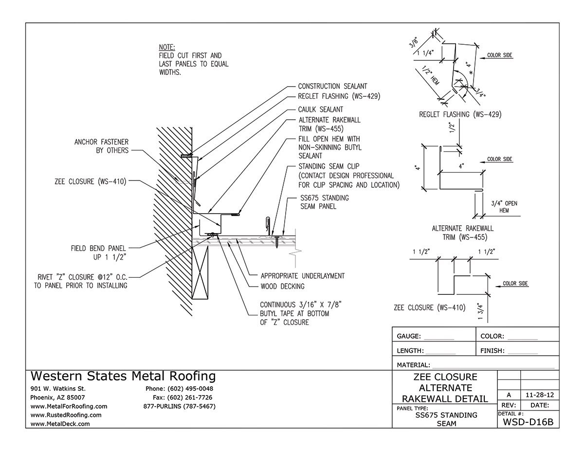 Part WS429 Reglet Flashing for Western Lock® Standing Seam