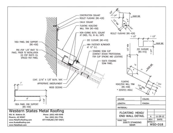 Part #WS-429 Reglet Flashing for Western Lock® Standing Seam