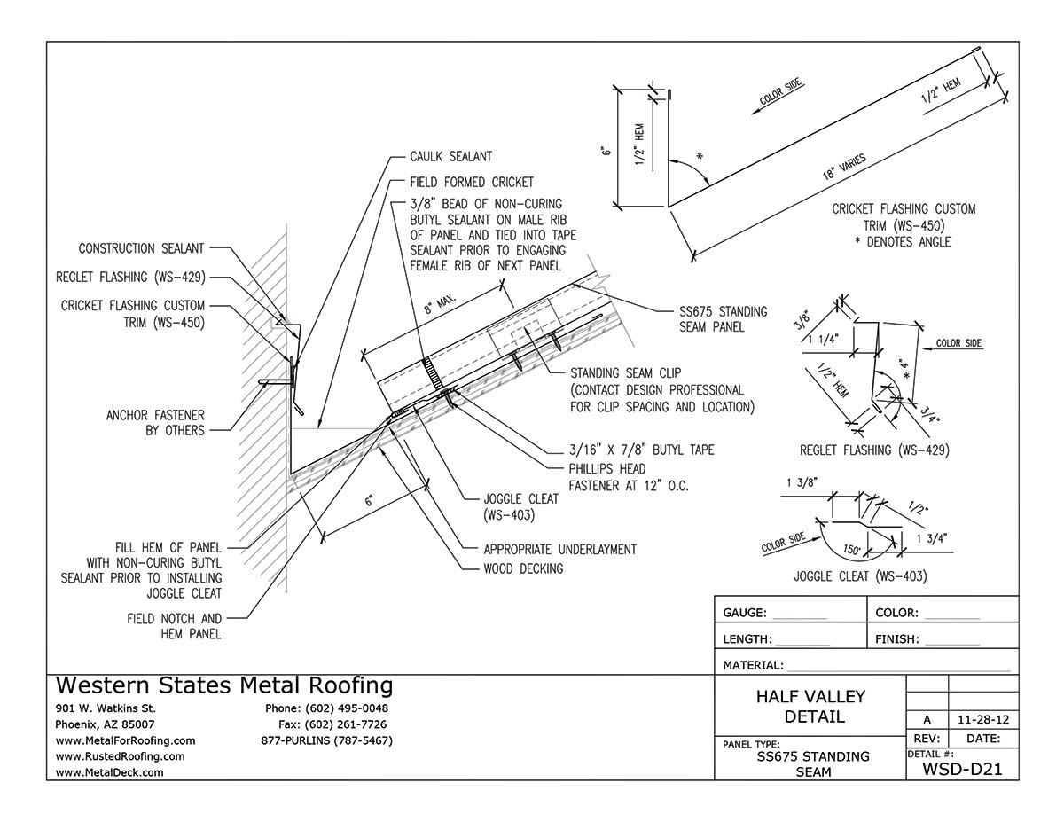 Cricket Flashing & Trim Details For Western Lock Standing Seam