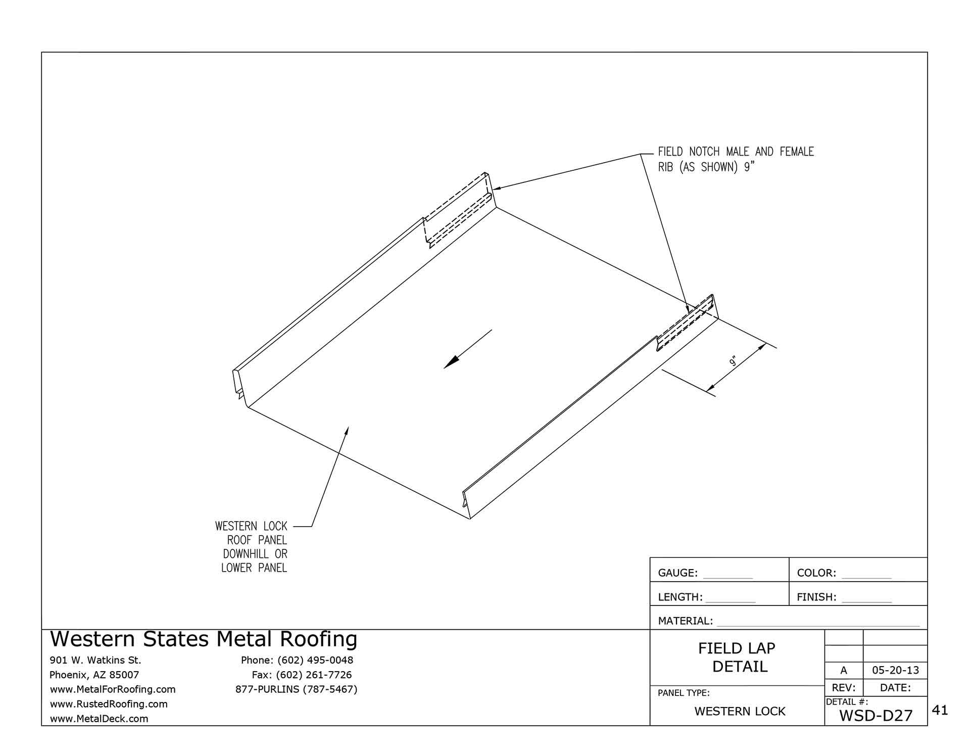 End Lap Detail For Western Lock® Standing Seam