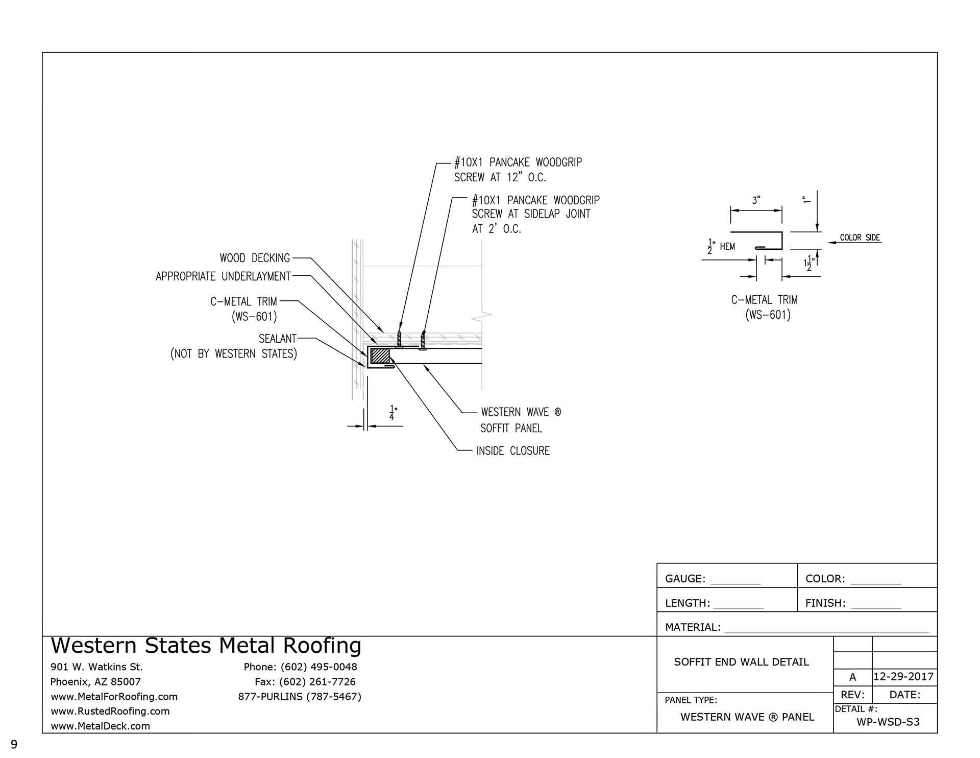 Soffit End Wall For Metal Panels Horizontal Western Wave® Panel
