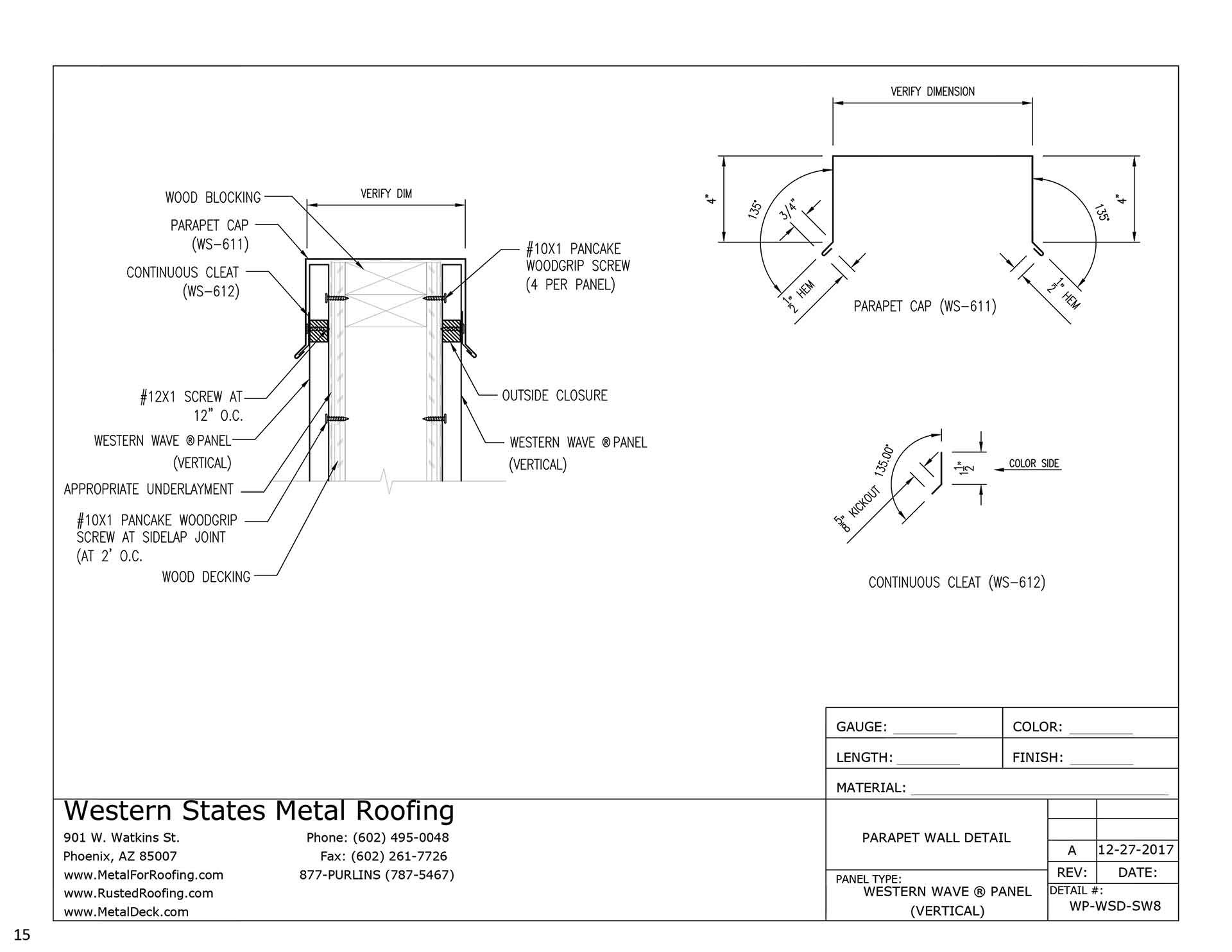 Parapet Wall Cap Vertical Install Western Wave Part WS611