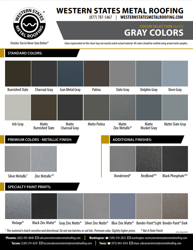 Metal Roofing Color Charts Over 100 Colors Buy Mfg. Direct & Save