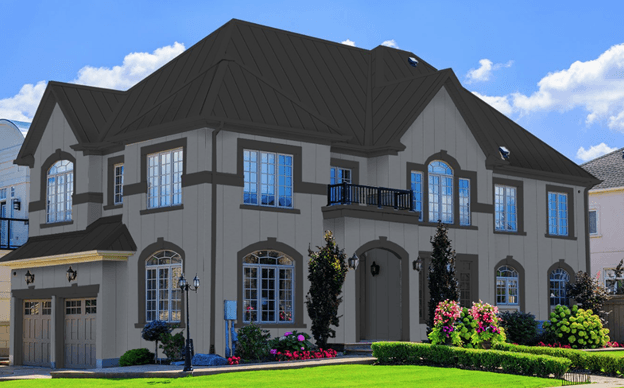 dark gray metal roof on a gray house