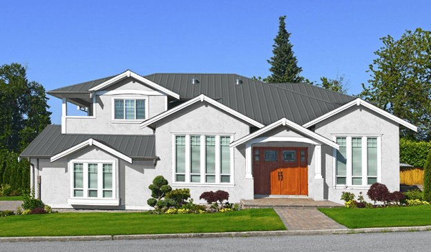 Gray Metal Roof On A White House